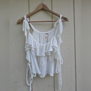 Free People White Ruffled Women's Top